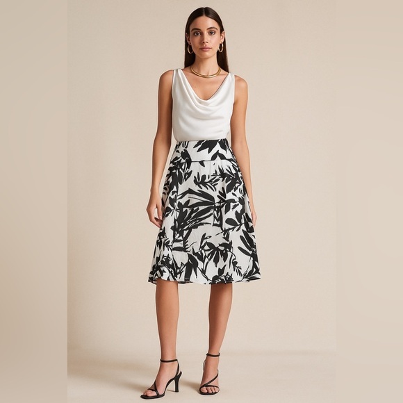 le chateau Dresses & Skirts - NWT Vintage Deadstock Le Chateau Cotton Black & White Leaf Print Skirt Size S